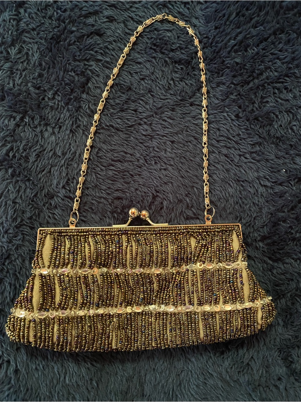 Elegant Gold Beaded Evening Clutch